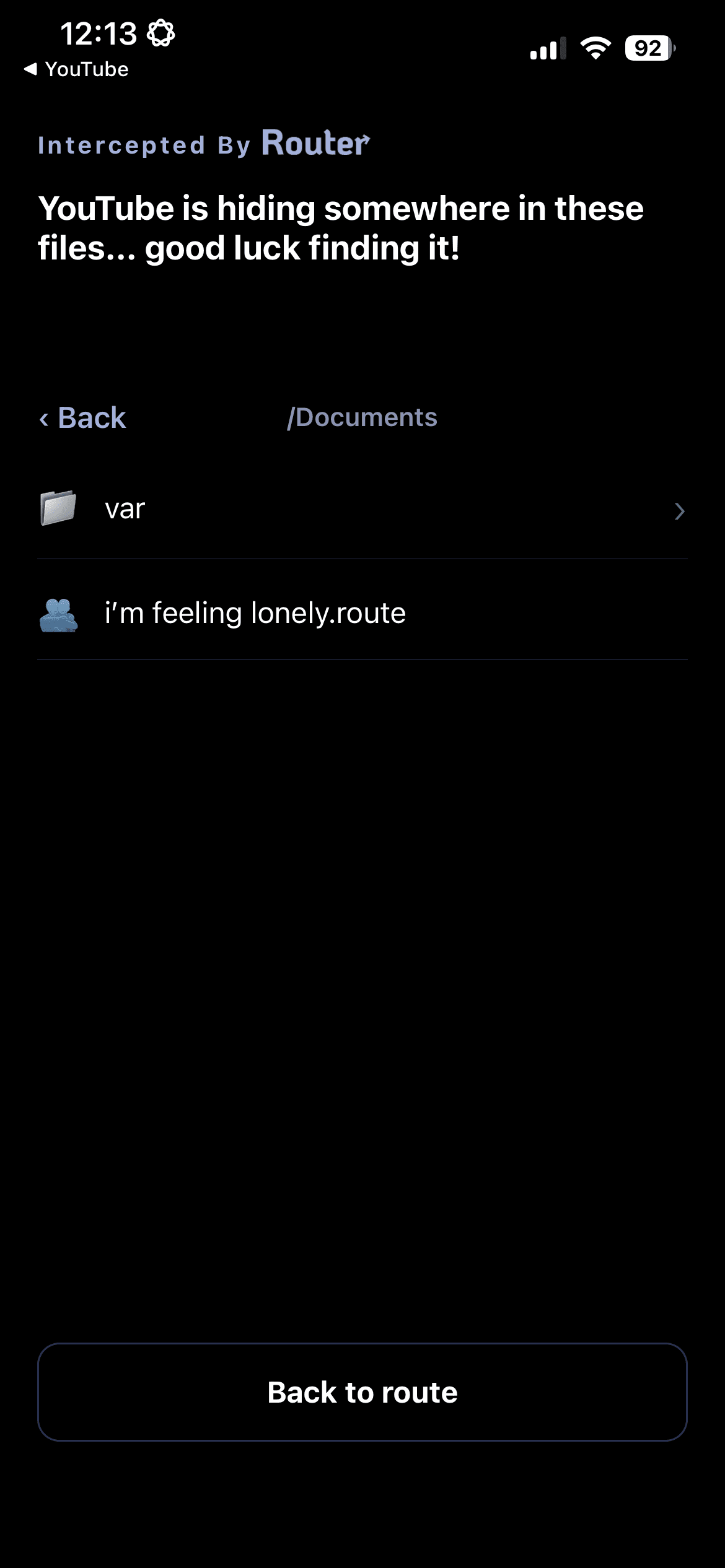 A randomized file browser hiding the link back to a caught app